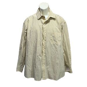 Club Room Regular Fit Yellow/Blue Striped Long‎ Sleeve Button Up Shirt Sz 18